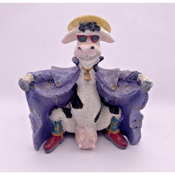 Cowboy Cow Figurine with Cowboy Boots Used - Picture 2 of 9